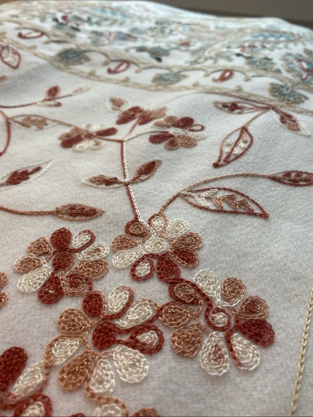 Embroidered Floral White Shawl Wrap - Elegant Scarf - Picture 7 of 9